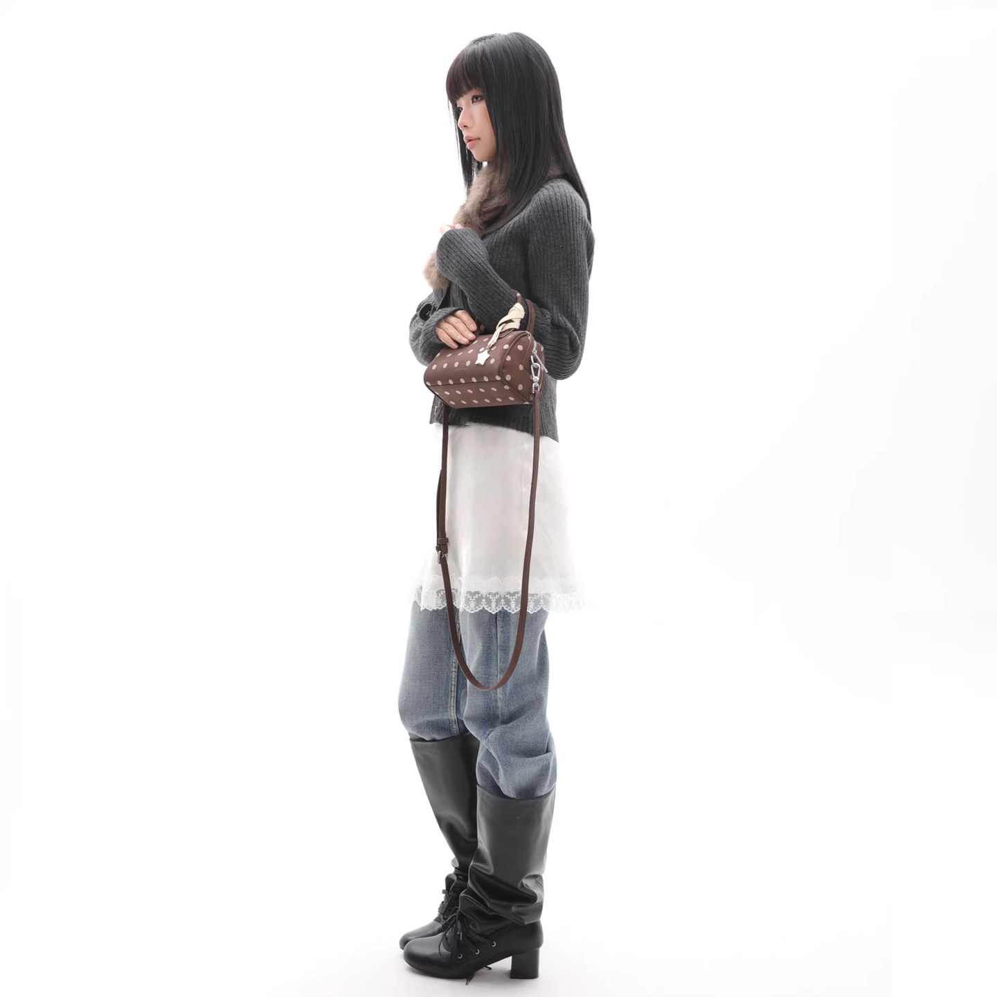 简着26SS 原创 帕米尼 星星挂饰棕色波点波士顿手拎包斜挎小包包,淘宝优惠券,粉丝福利购,淘宝优惠卷