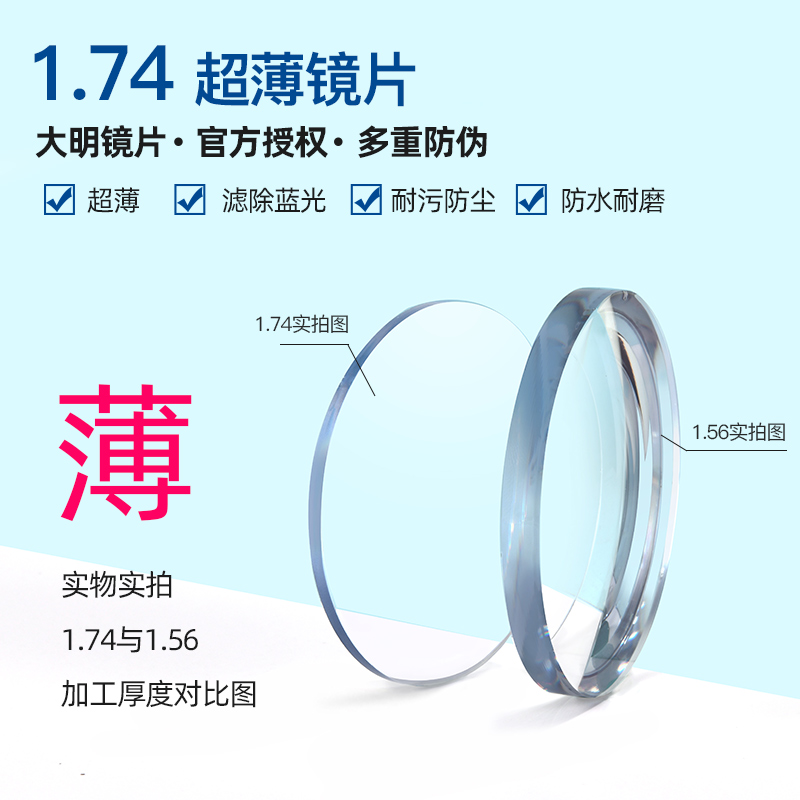 大视野眼镜专营店韩国大明镜片1.74超薄防蓝光眼镜1.67官网旗舰高度数近视网上配镜1