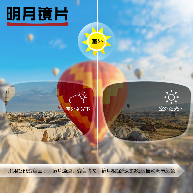 大视野眼镜专营店明月镜片1.56 1.60 1.67 1.71第七代膜层变色片非球面近视眼镜片1