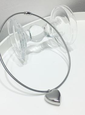 欧美夸张简约气质金属素款爱心桃心形磁吸项圈项链锁骨链颈链饰品