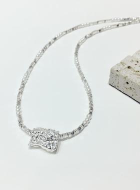 碎银子造型人造珍珠方块几何项链