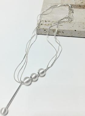 银色拉丝金属圆球流苏多层项链