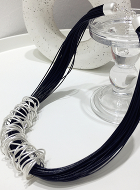 欧美夸张民族风个性多层黑绳金属圈项链锁骨链颈链显瘦脸饰品新款