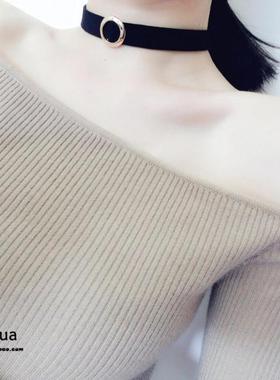 欧美黑色几何圆形项圈短链