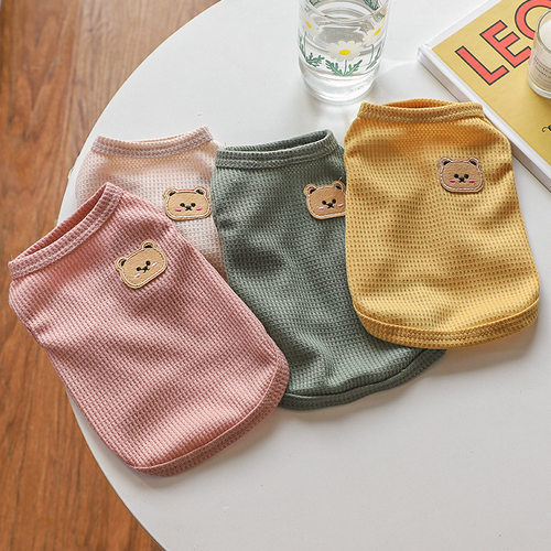 潇洒小熊华夫格猫咪背心春夏透气防掉毛宠物上衣比熊泰迪狗狗衣服 - 图0