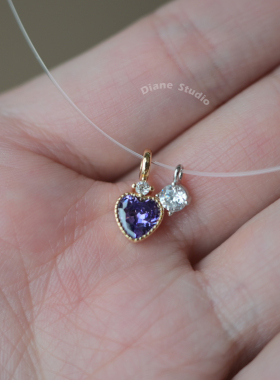 紫色爱心锆石项链女轻奢精致鱼线