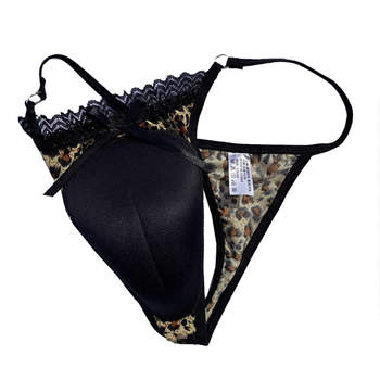 Bi Mei leopard print T-shaped sexy see-through panties CD cross-dressing JJ pants shaped crotch protection underwear to hide JJ