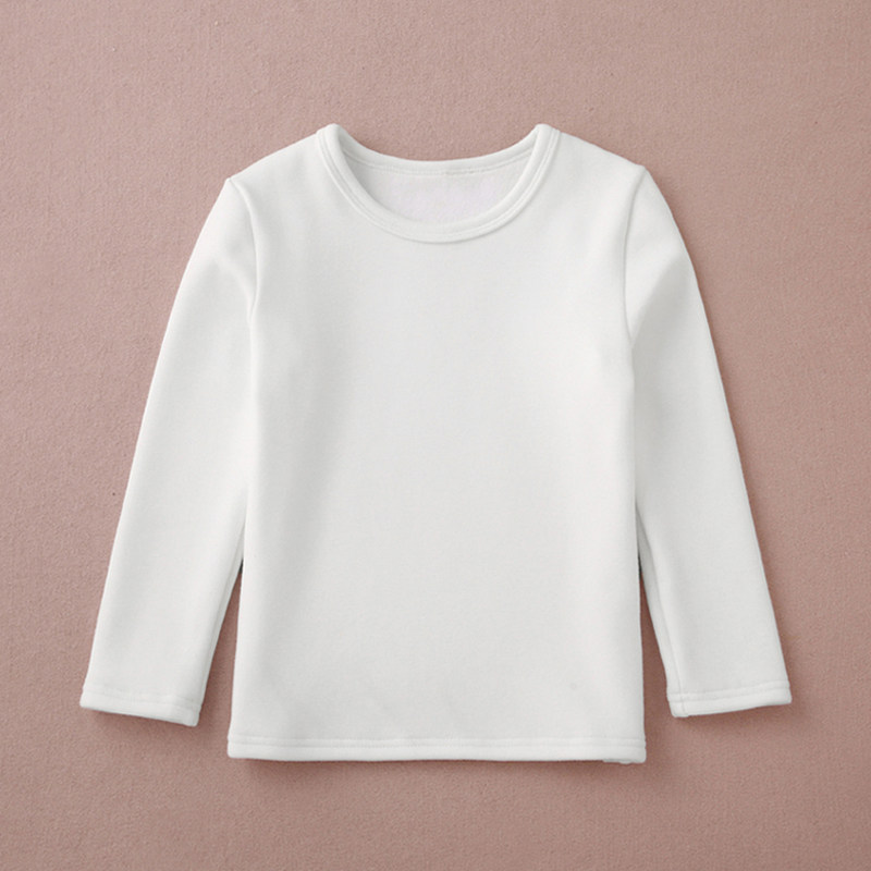 加绒儿童白色保暖上衣纯棉春秋长袖圆领t恤男 女童中领加厚打底衫,淘宝优惠券,粉丝福利购,淘宝优惠卷