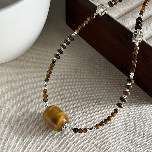 925纯银虎眼石碎银子项链女美拉德手工设计小众百搭个性锁骨链潮 - 图2