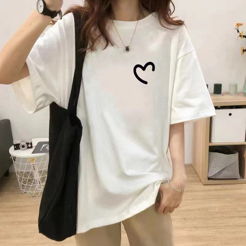 短袖t恤女宽松夏季洋气减龄bf慵懒风大码中长款港味chic半袖上衣 - 图0