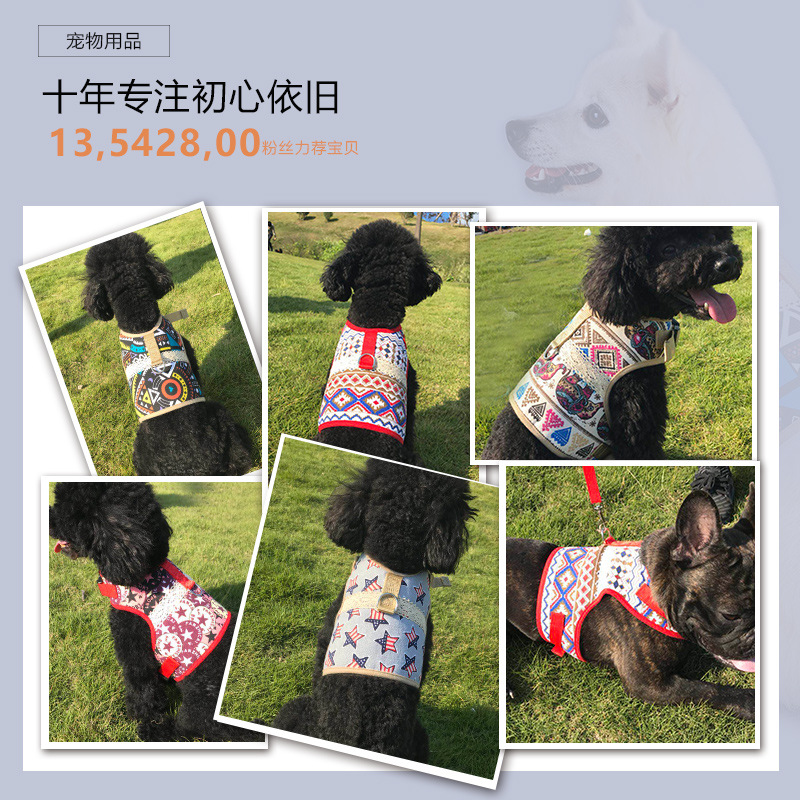 新品狗链小型犬斗牛犬狗狗牵引绳泰迪衣服牵引民族风 - 图2