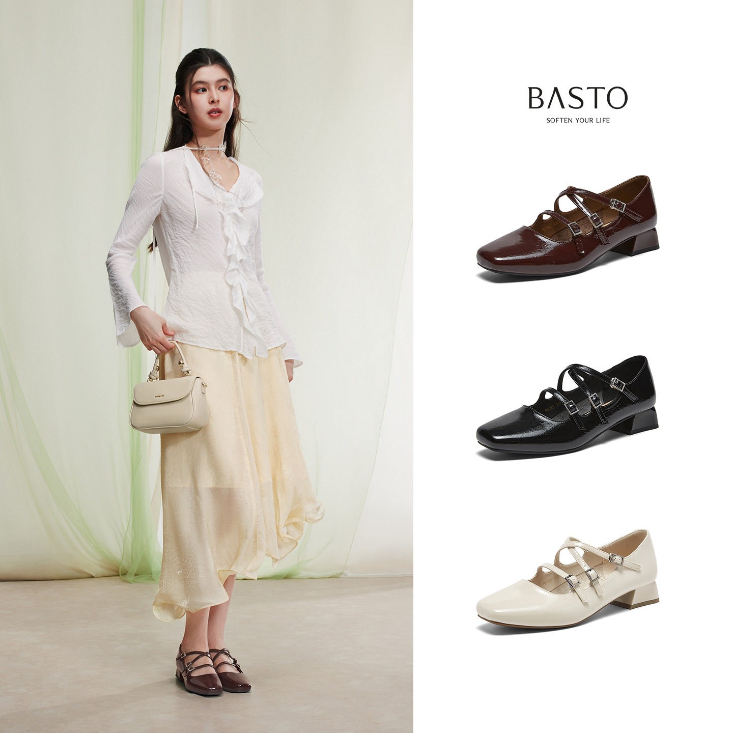 百思图2026春季新款复古法式扣带玛丽珍鞋方头粗跟女单鞋R6283AQ6,淘宝优惠券,粉丝福利购,淘宝优惠卷