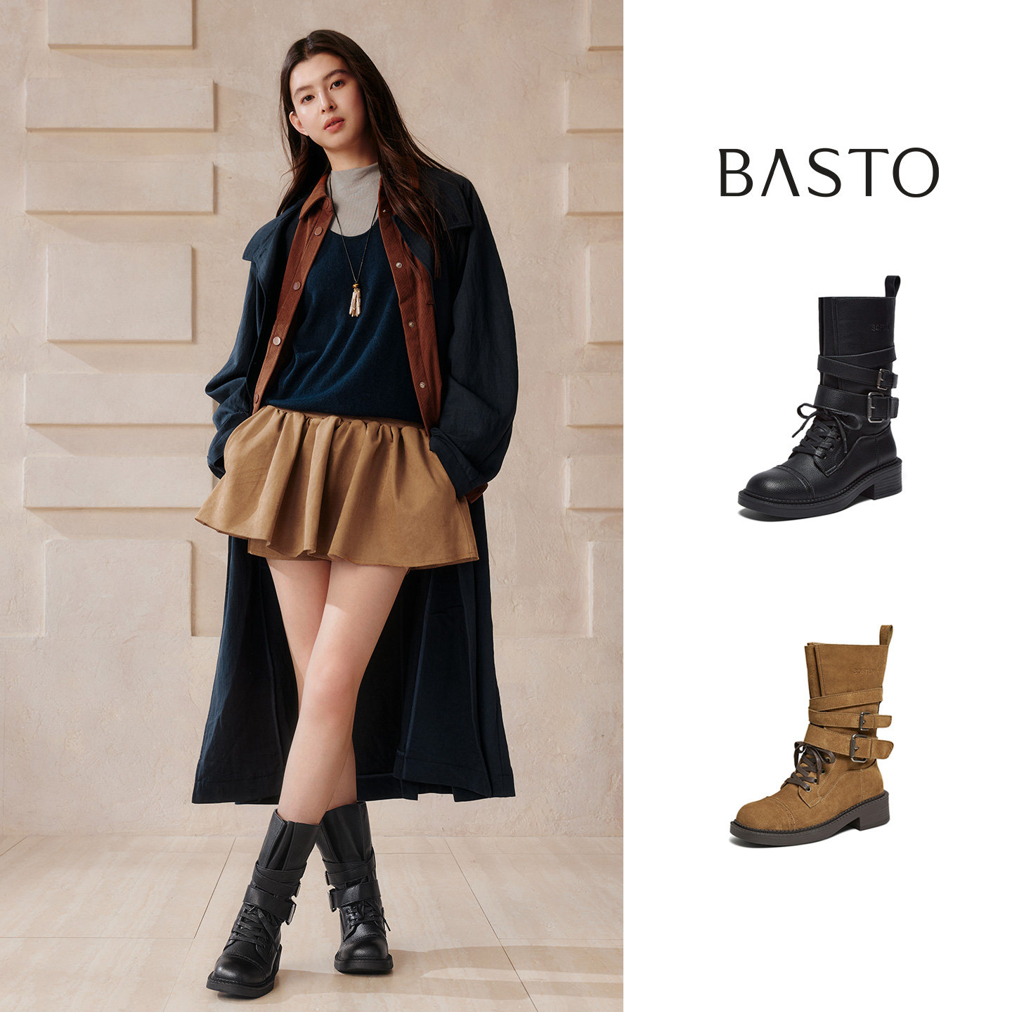 百思图2025冬新款真皮厚底西部靴马丁靴复古粗跟女中筒靴D3625DZ5,淘宝优惠券,粉丝福利购,淘宝优惠卷