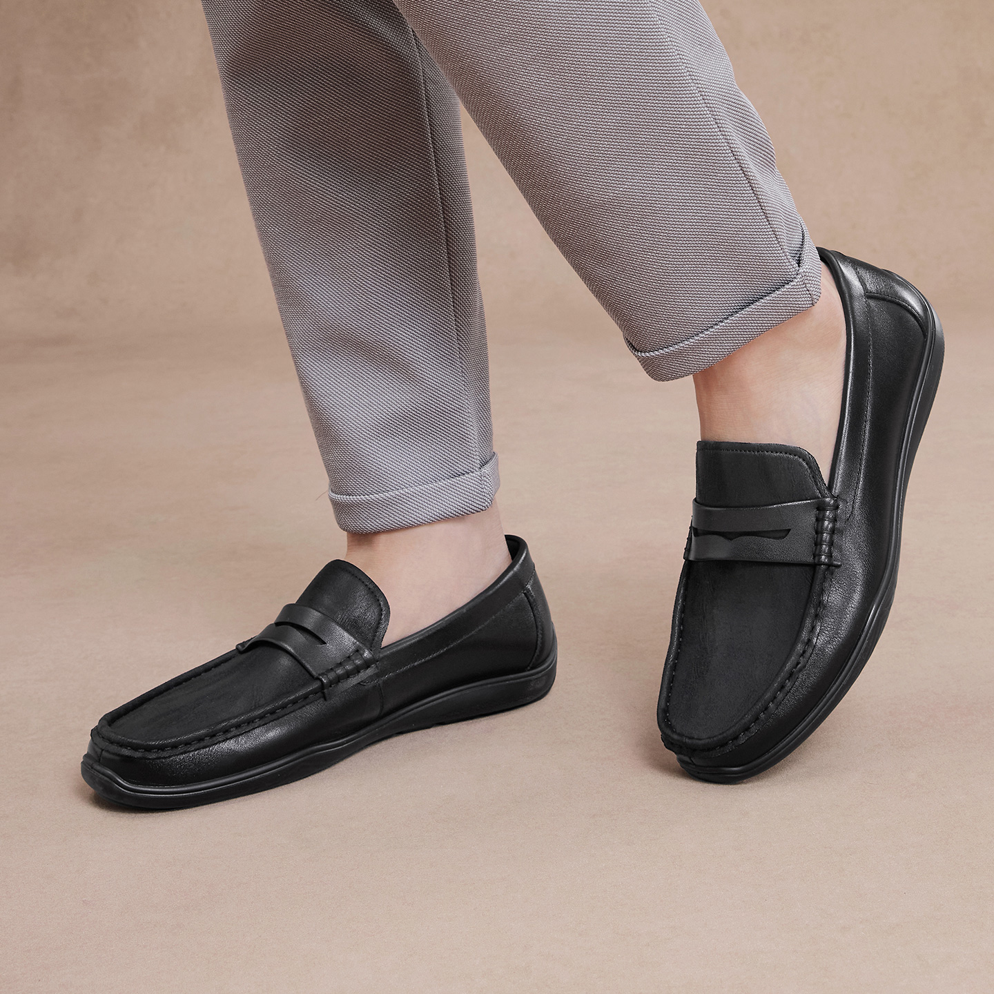 百思图25秋商场新款牛皮乐福鞋商务通勤男休闲豆豆鞋皮鞋51727CM5 - 图2