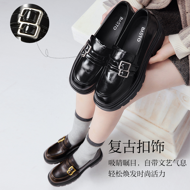 【暗夜鸢尾】百思图2025春商场新款英伦乐福鞋女厚底单鞋TFW93AA5 - 图2