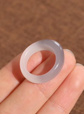 和田玉紫白馒头戒14号时尚款