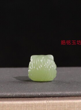 天然和田玉翠青醒狮瑞兽配珠