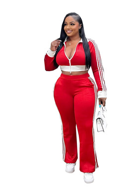 Women's zipper top slim fit hip casual pants two-piece set