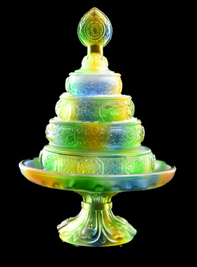 琉璃曼扎盘家用供奉摆件用品宝石曼茶盘蓝色彩色黄色新款特价包邮