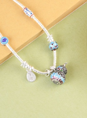 藏式民族风足银景泰蓝葫芦吊坠