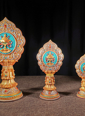 藏式八吉祥摆件手工彩绘金色八供