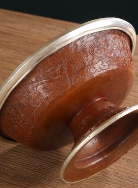 藏传尼泊尔手工雕花锤纹护法杯