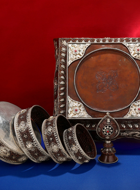 尼泊尔八吉祥铜鎏银曼扎盘中号