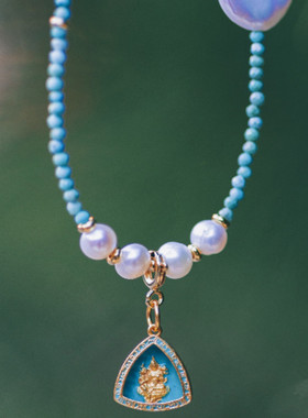 天然绿度母绿松石珍珠手链