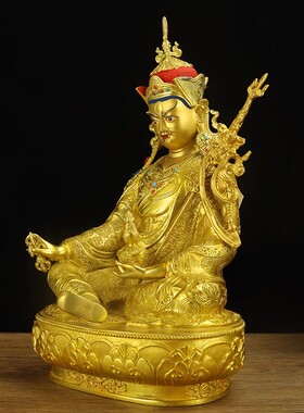 藏传密宗莲花生大士纯铜鎏金佛像