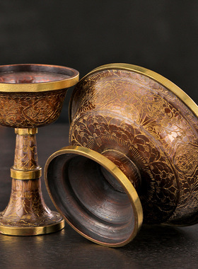 尼泊尔手工铜制雕花护法杯摆件
