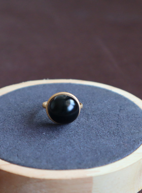 天然新疆和田玉高级黑羊脂墨玉戒指吊坠套装  18k金古法工艺镶嵌