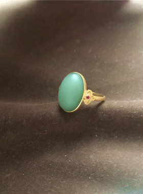 甄尚美玉和田玉碧玉鸭蛋青粉青瓷白无结构18k金镶玉戒指套装