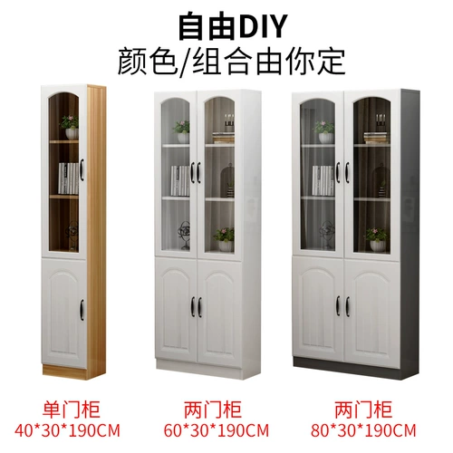 Одиночный шкаф для корпуса, стоящий стойка, гостиная, тонкий шкаф с нормом со стеклянными дверью на стене Простая книжная полка настроена