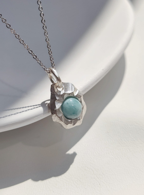 小众原创设计海纹石吊坠纯银项链