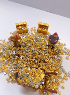 黄金矿工挖矿微景观  仿真金银矿石墙洞装饰招财小摆件