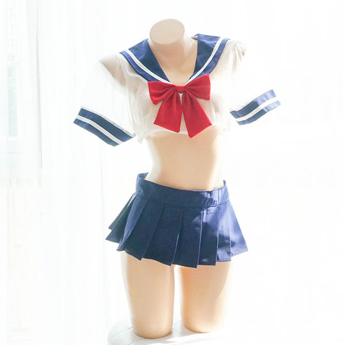 茶小啾少女齐短裙海军半乳透明水手服学院性感情趣套装半乳超短裙 - 图2