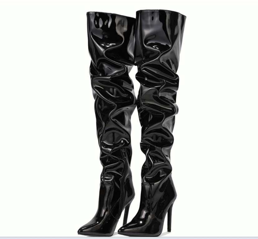 plus size women patent leather over the knee boots high heel - 图2