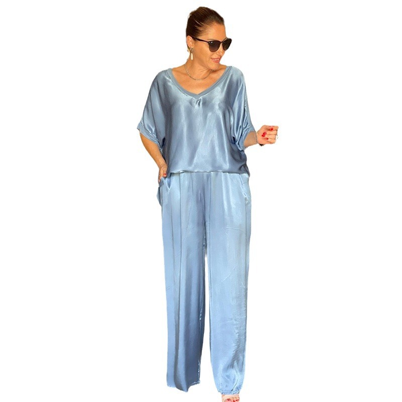 women 2024 new V-neck casual top wide-leg pants fashion suit-图3