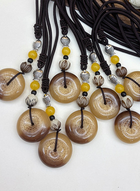 跨境专供菩提莲花项链树脂羚羊角平安扣复古波西米毛衣链长款挂件