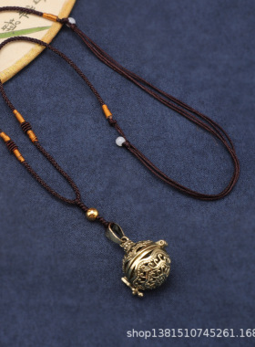 可打开放香丸项链古青铜小方盒镂空香囊可调节绳扣复古中国风挂链