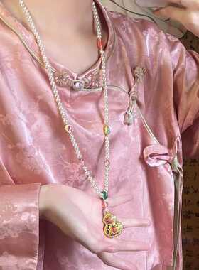 新中式复古串珠吊坠项链女马面裙旗袍毛衣链古风民族风国风配饰品