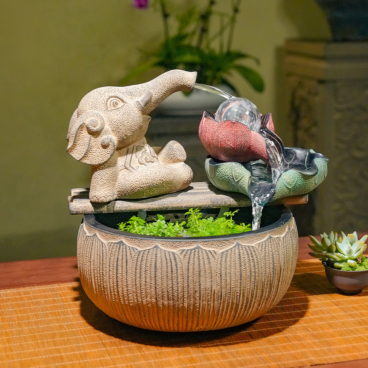 双喷泉小象水晶球流水摆件循环水 招财客厅玄关风水生财鱼缸水景,淘宝优惠券,粉丝福利购,淘宝优惠卷