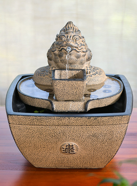 金蟾吐水流水摆件吸水兽室内办公室循环水系中式客厅小鱼缸造景