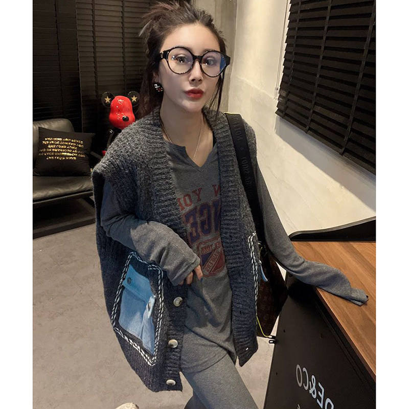 胖mm特大码300斤拼色字母后背单排扣针织马夹女秋冬毛衣马甲外套,淘宝优惠券,粉丝福利购,淘宝优惠卷