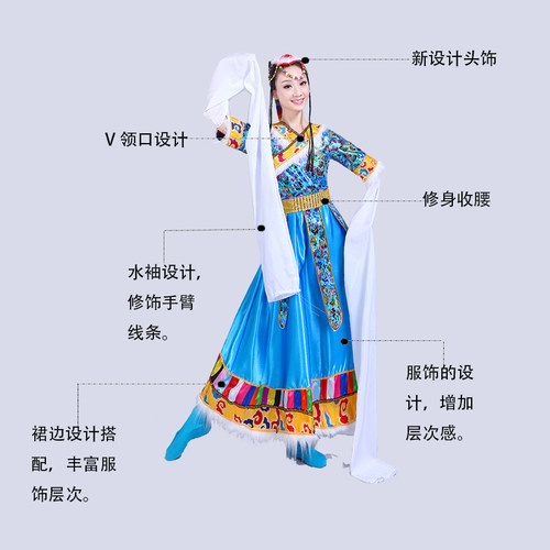 藏族舞蹈演出服装女2023新款少数民族服饰成人藏式民族风表演服饰 - 图0