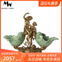 Ceramic Inlaid Copper Goddess Duo Shell Basin Living Room Tea Table Angel Fruit Saucepan Extravagant Sculpted Handicraft