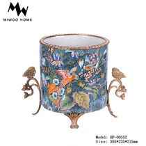 European and American style Chinese wind flower Bucket swing piece Villa Corner a few Xuan Guan Flower Pots Hand-painted Floral Ceramic Inlaid Bronze Butterfly Flower Bottle