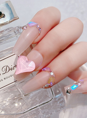 温柔御姐蔷薇粉尖底裸钻美甲饰品