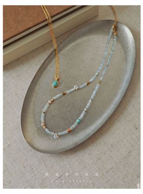 天然锁骨项链原创海蓝宝天然石