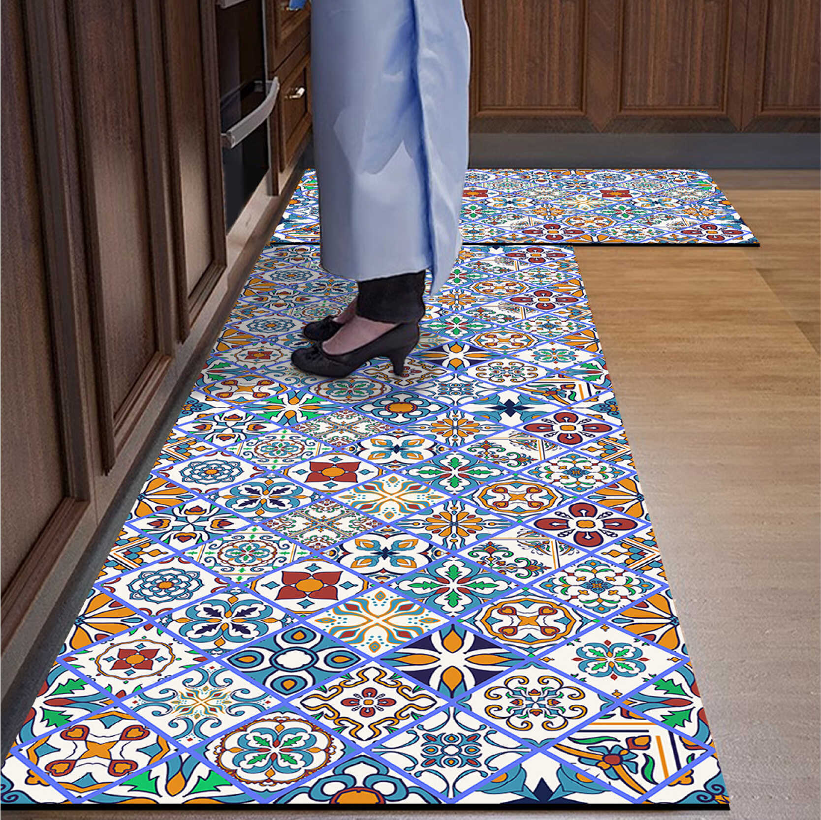 美式复古硅藻泥厨房地垫防滑吸水垫门口耐脏脚垫家用长条地毯满铺 - 图2